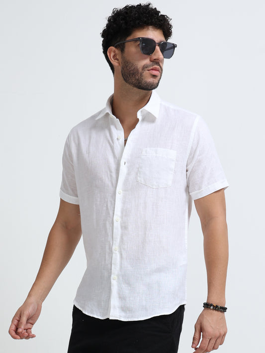 White Half Sleeve Irish Linen Shirt