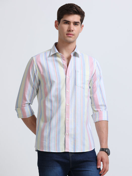 Pastel Multicolor Vertical Stripe Full Sleeve Cotton Shirt