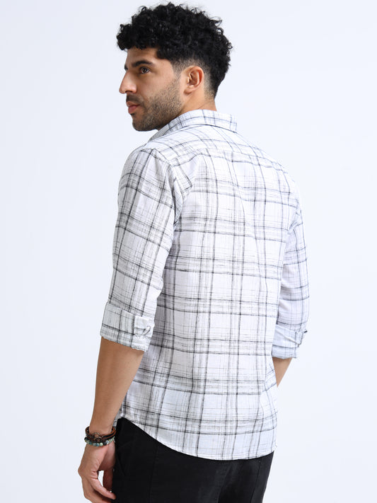 White Checks Italian Cotton Linen Blend Shirt
