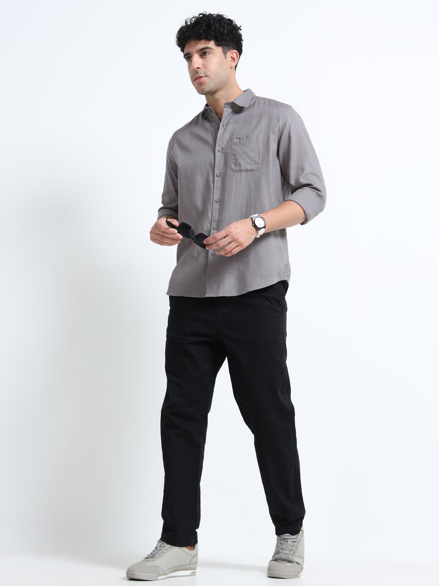 Men's GREY Casual Button-Down Shirt for Effortless Style