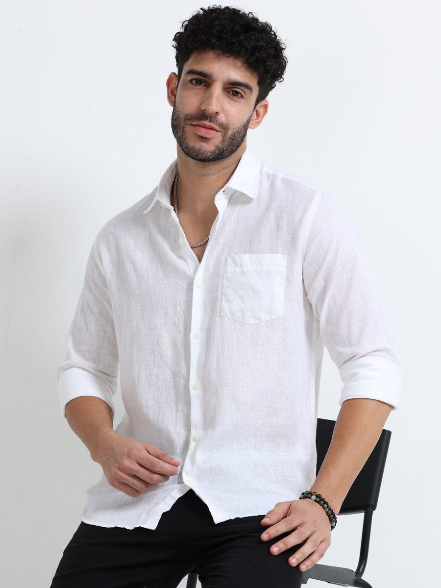 White Full Sleeve Irish Linen Shirt