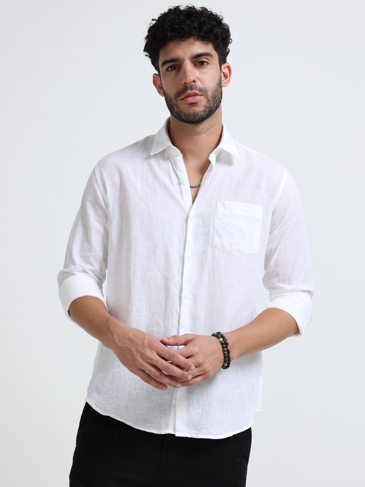 White Full Sleeve Irish Linen Shirt