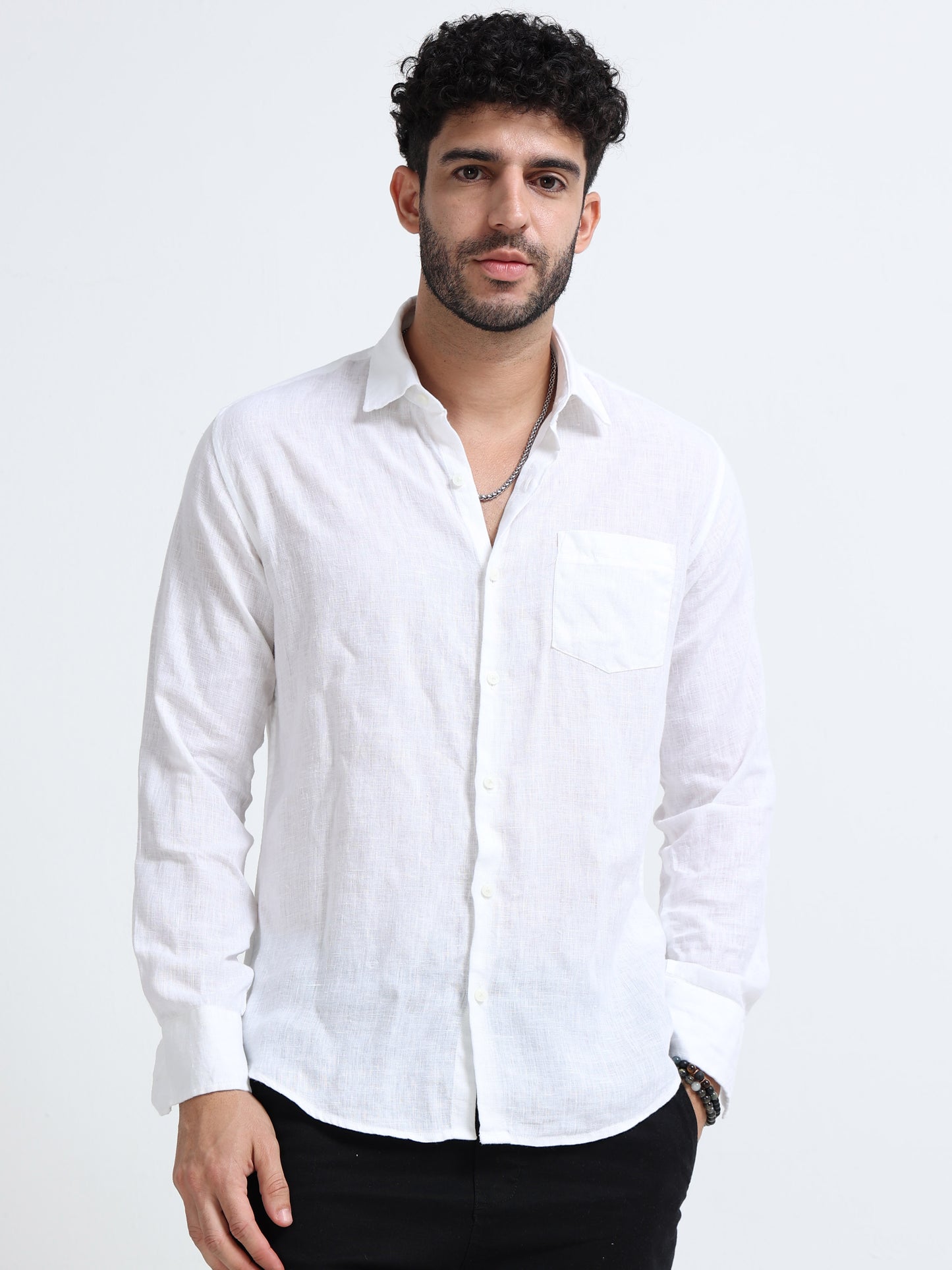 White Full Sleeve Irish Linen Shirt