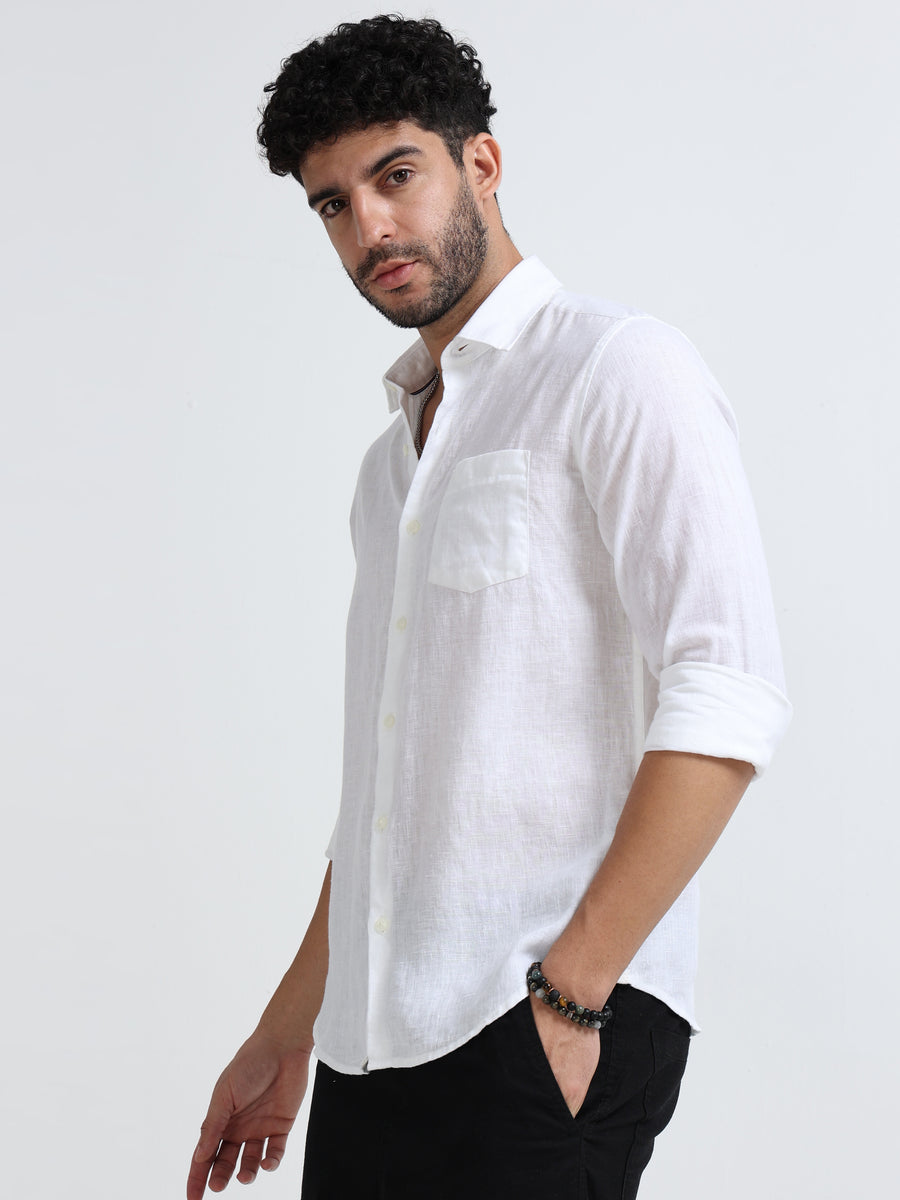 White Full Sleeve Irish Linen Shirt
