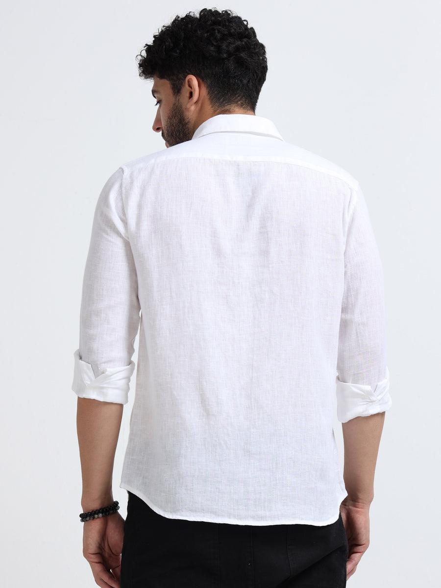 White Full Sleeve Irish Linen Shirt