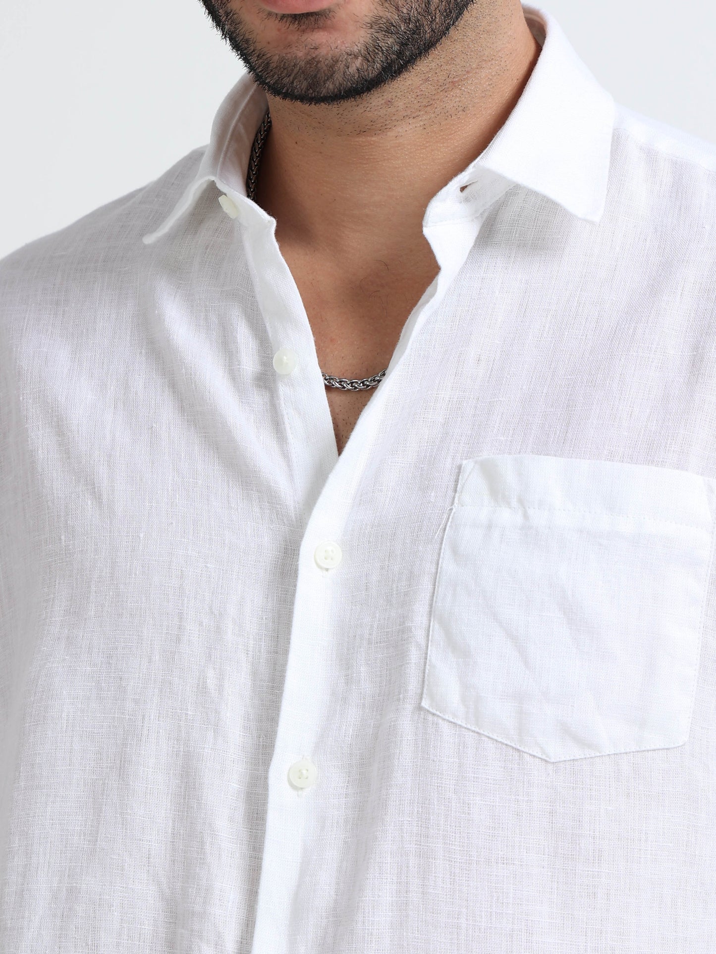 White Full Sleeve Irish Linen Shirt