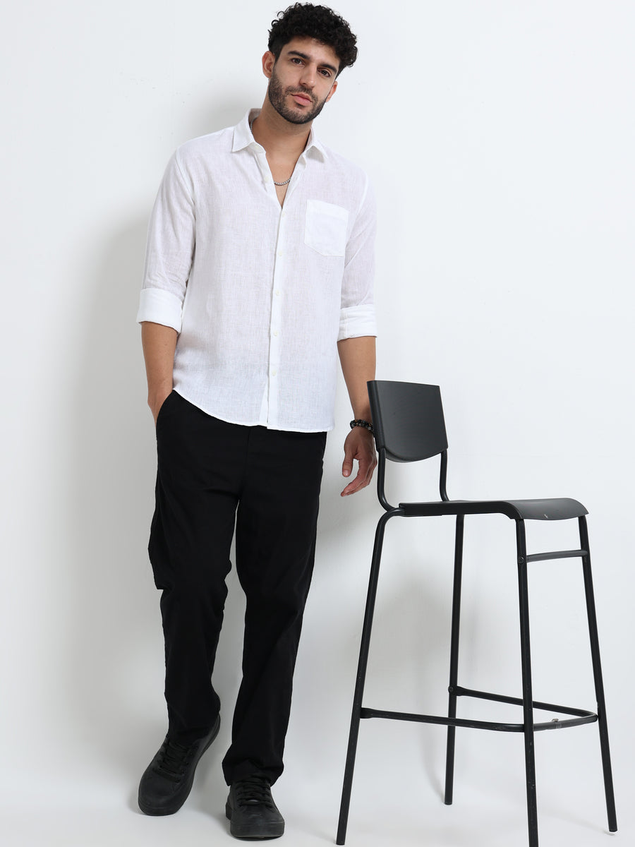 White Full Sleeve Irish Linen Shirt