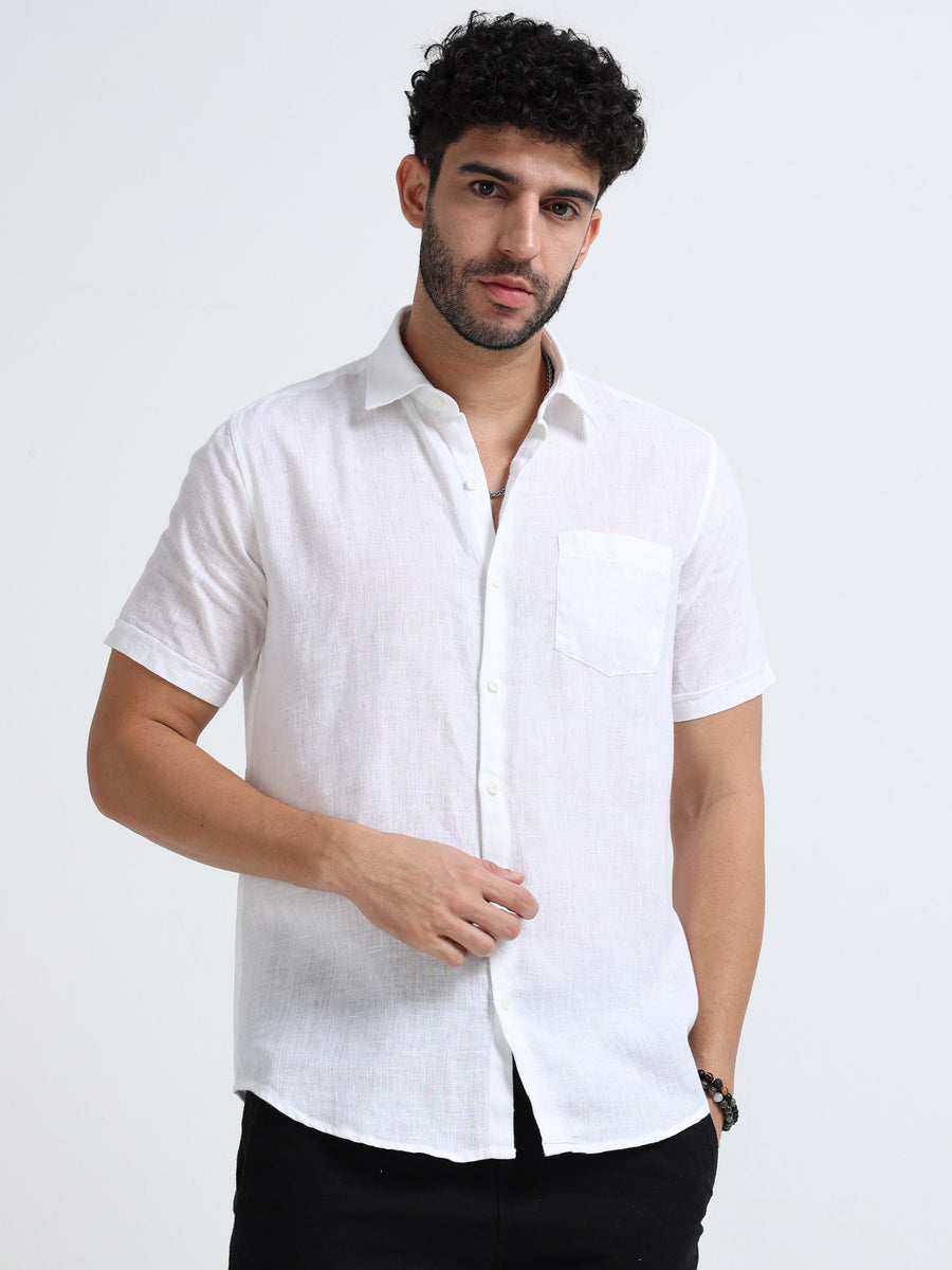 White Half Sleeve Irish Linen Shirt