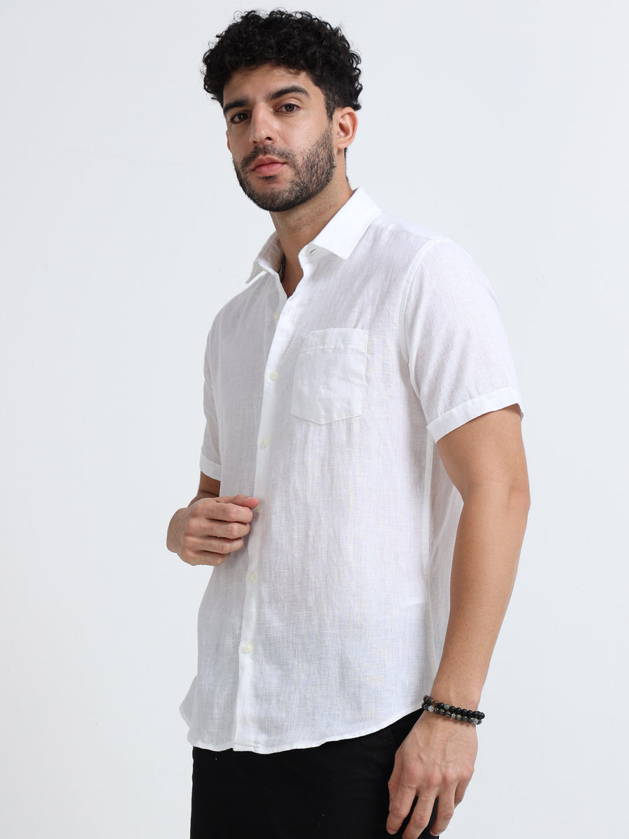 White Half Sleeve Irish Linen Shirt