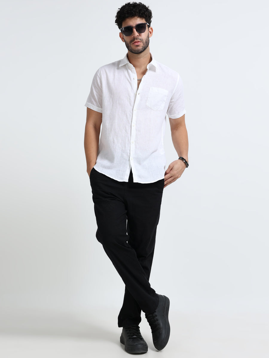 White Half Sleeve Irish Linen Shirt