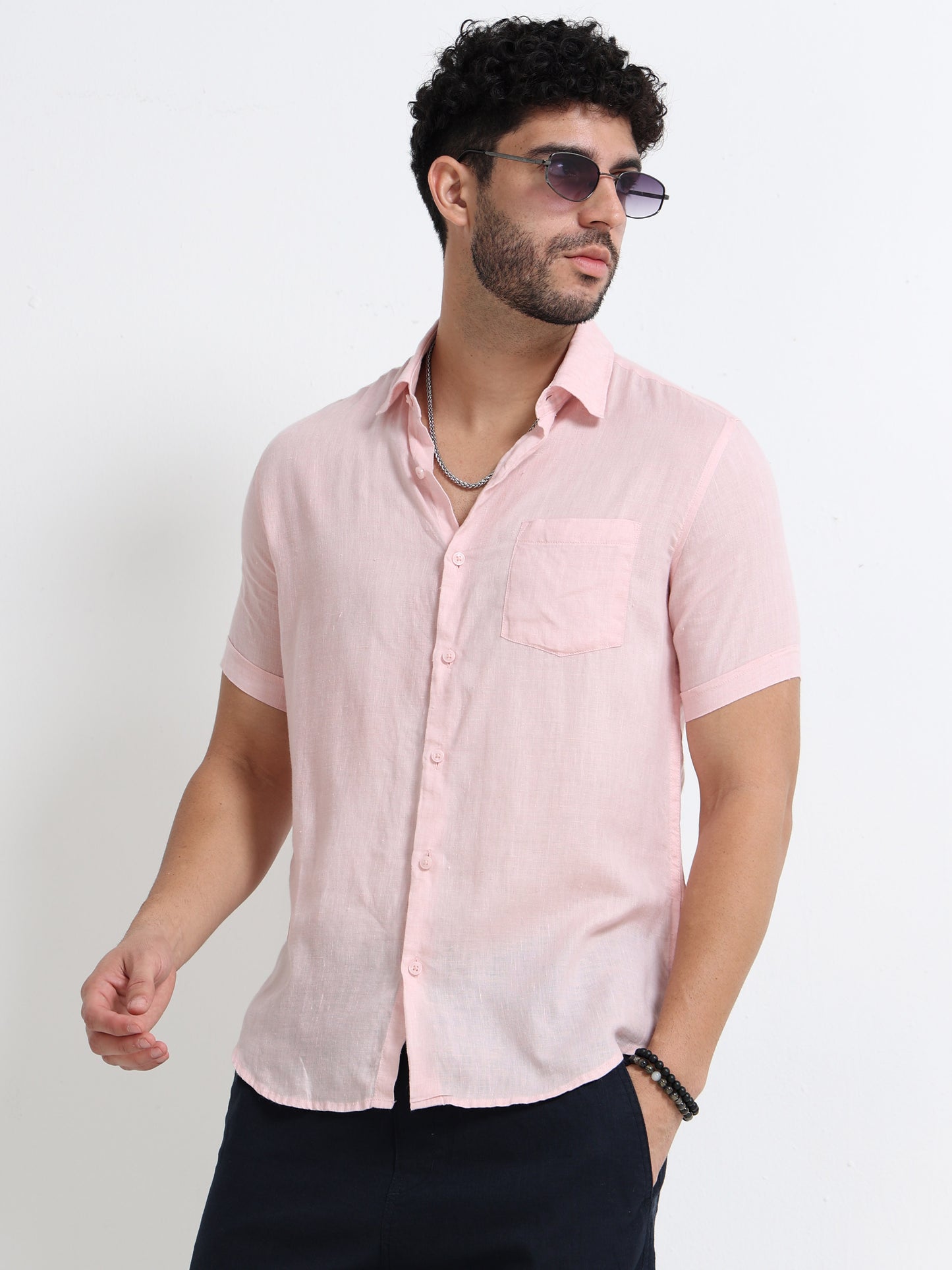 Light Pink Half Sleeve Irish Linen Shirt