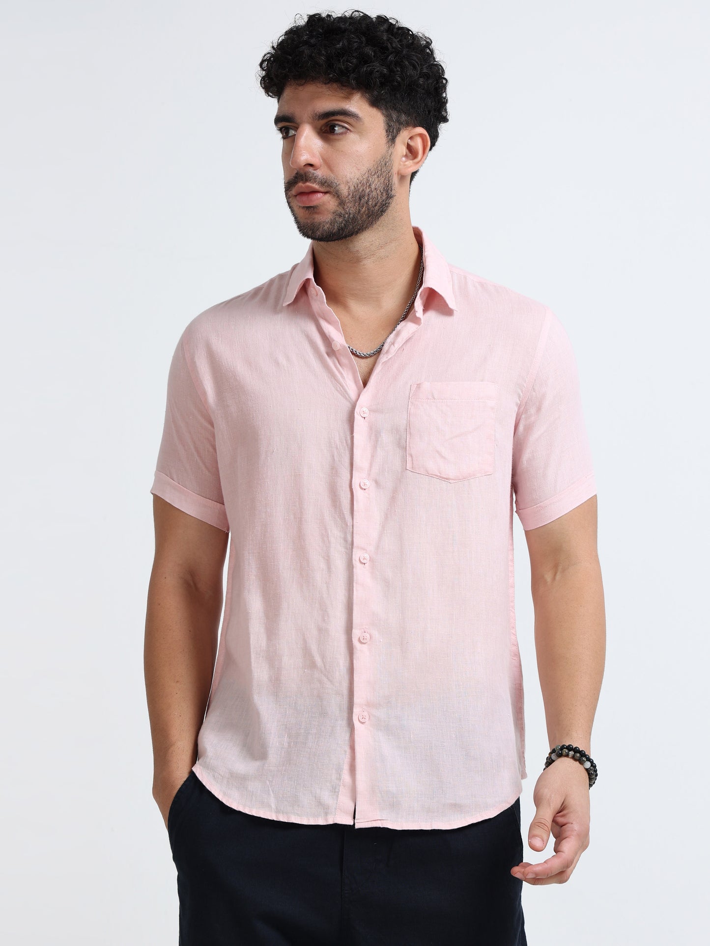 Light Pink Half Sleeve Irish Linen Shirt