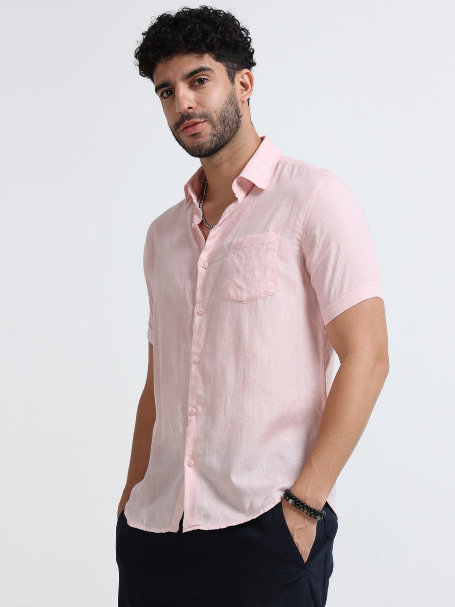 Light Pink Half Sleeve Irish Linen Shirt