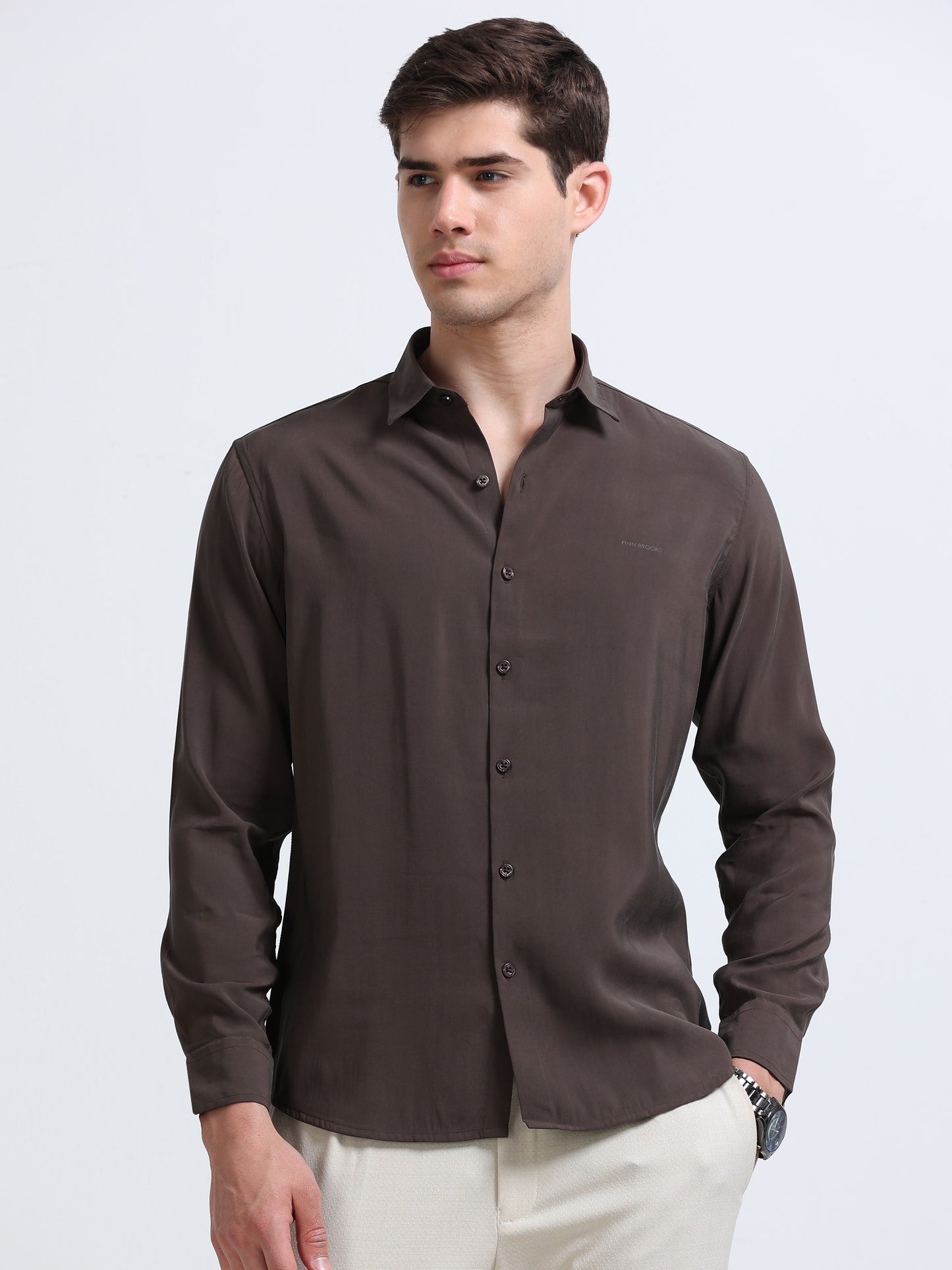 Dark Brown Full Sleeve Imported Viscose Shirt