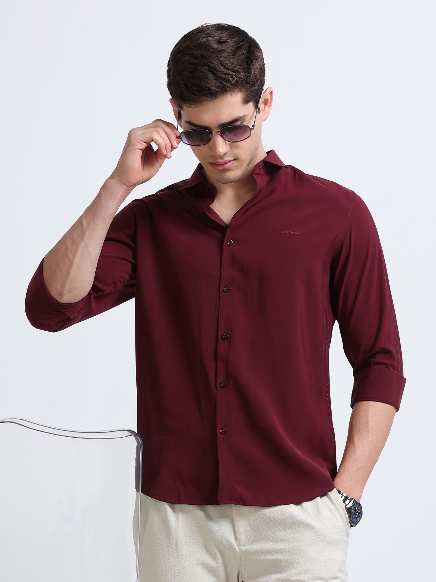 Maroon Full Sleeve Imported Viscose Shirt