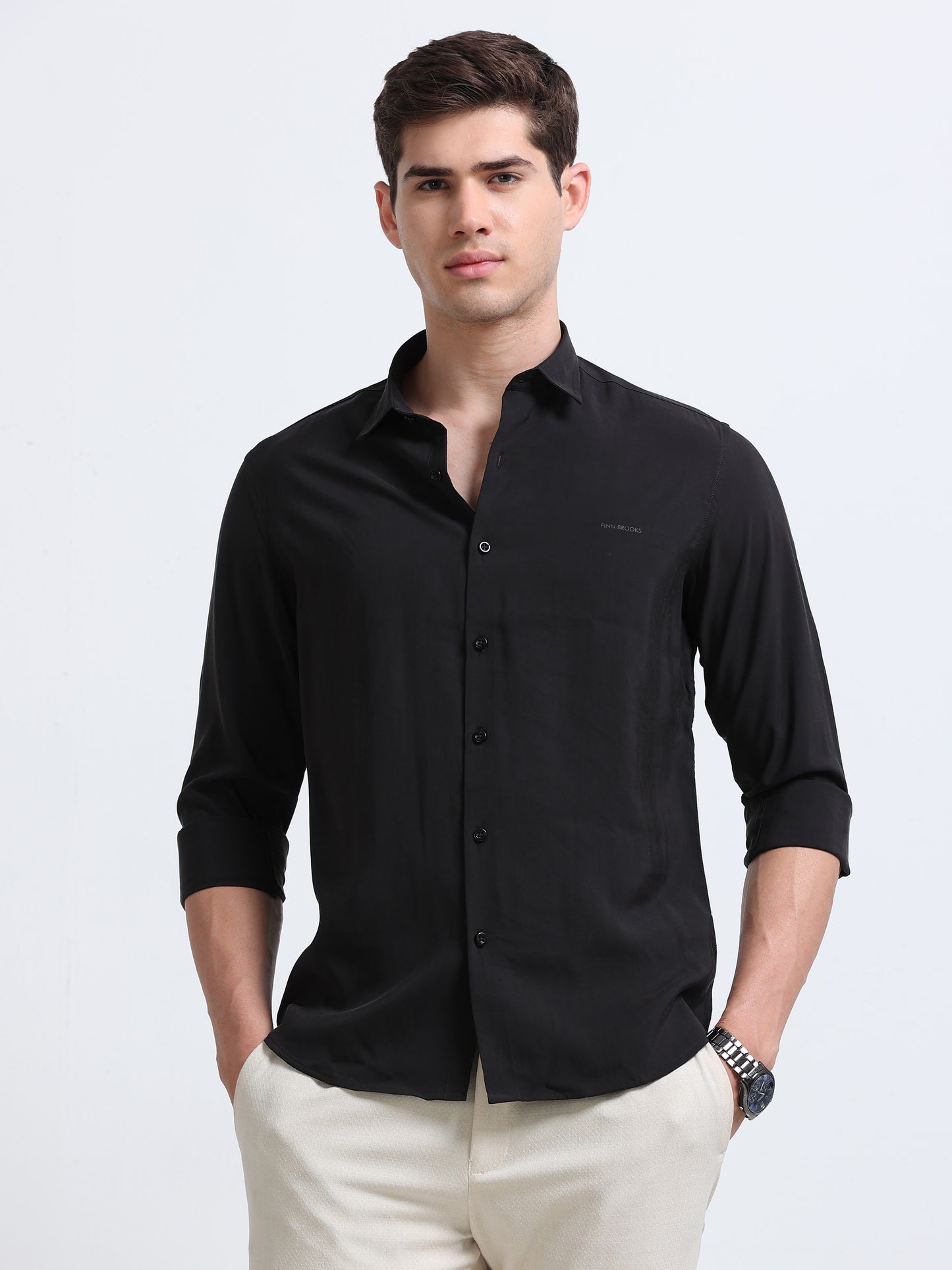Black Full Sleeve Imported Viscose Shirt