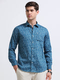 Teal Blue Paisley Print Full Sleeve Cotton Shirt