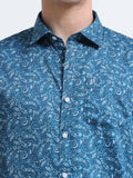 Teal Blue Paisley Print Full Sleeve Cotton Shirt