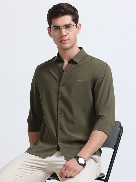 Olive Full Sleeve Imported Viscose Shirt