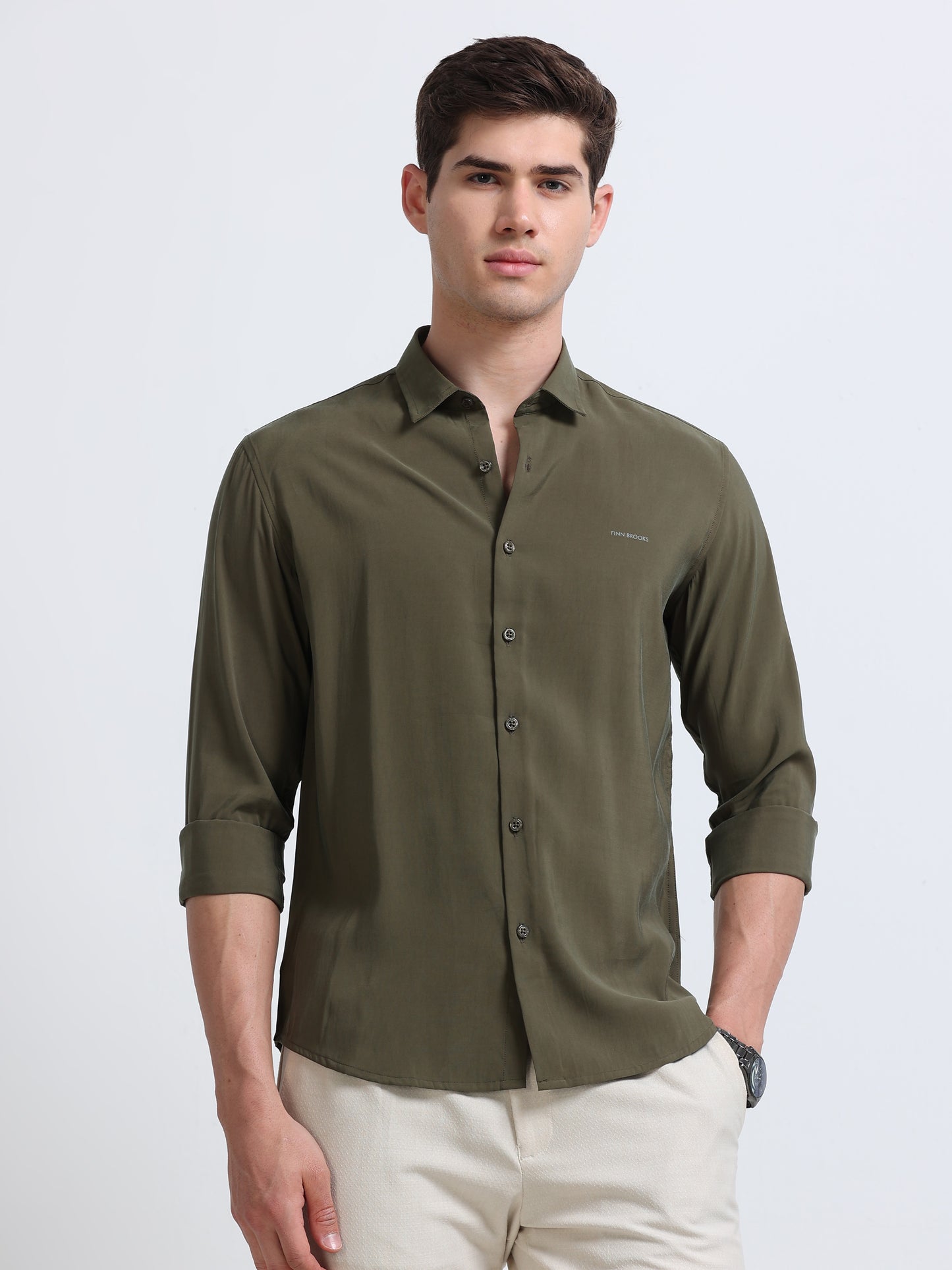 Olive Full Sleeve Imported Viscose Shirt