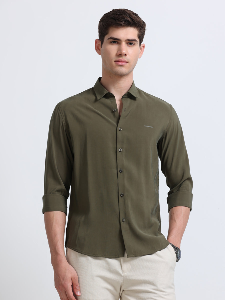 Olive Full Sleeve Imported Viscose Shirt