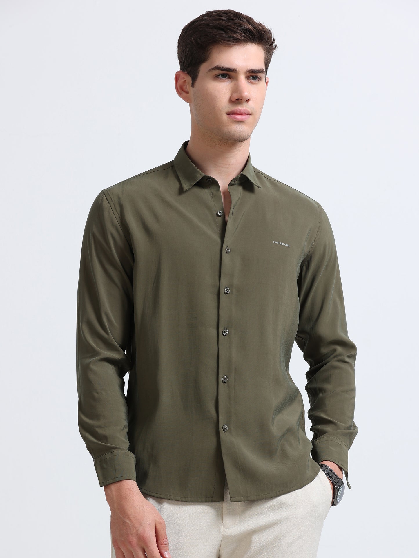 Olive Full Sleeve Imported Viscose Shirt