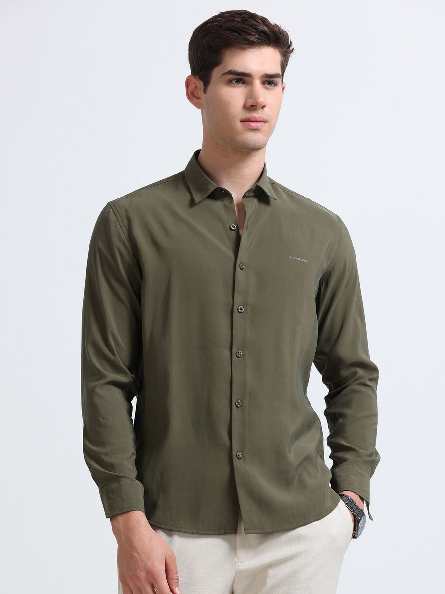 Olive Full Sleeve Imported Viscose Shirt