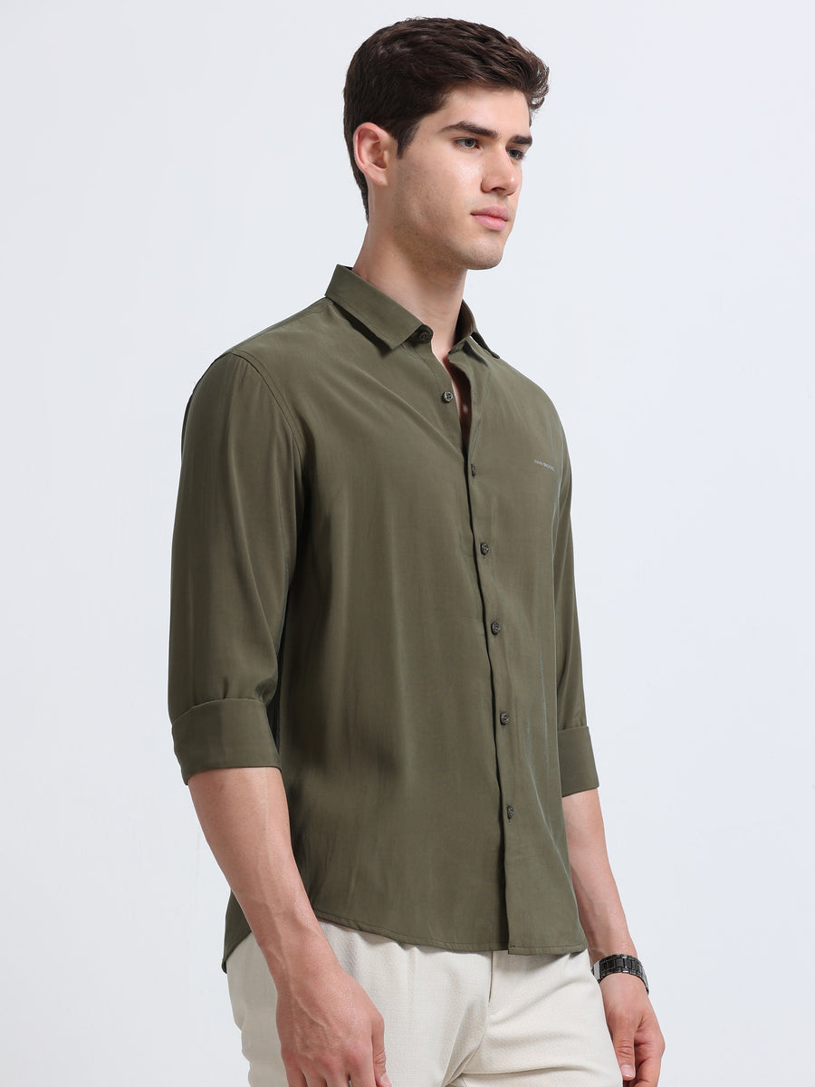 Olive Full Sleeve Imported Viscose Shirt