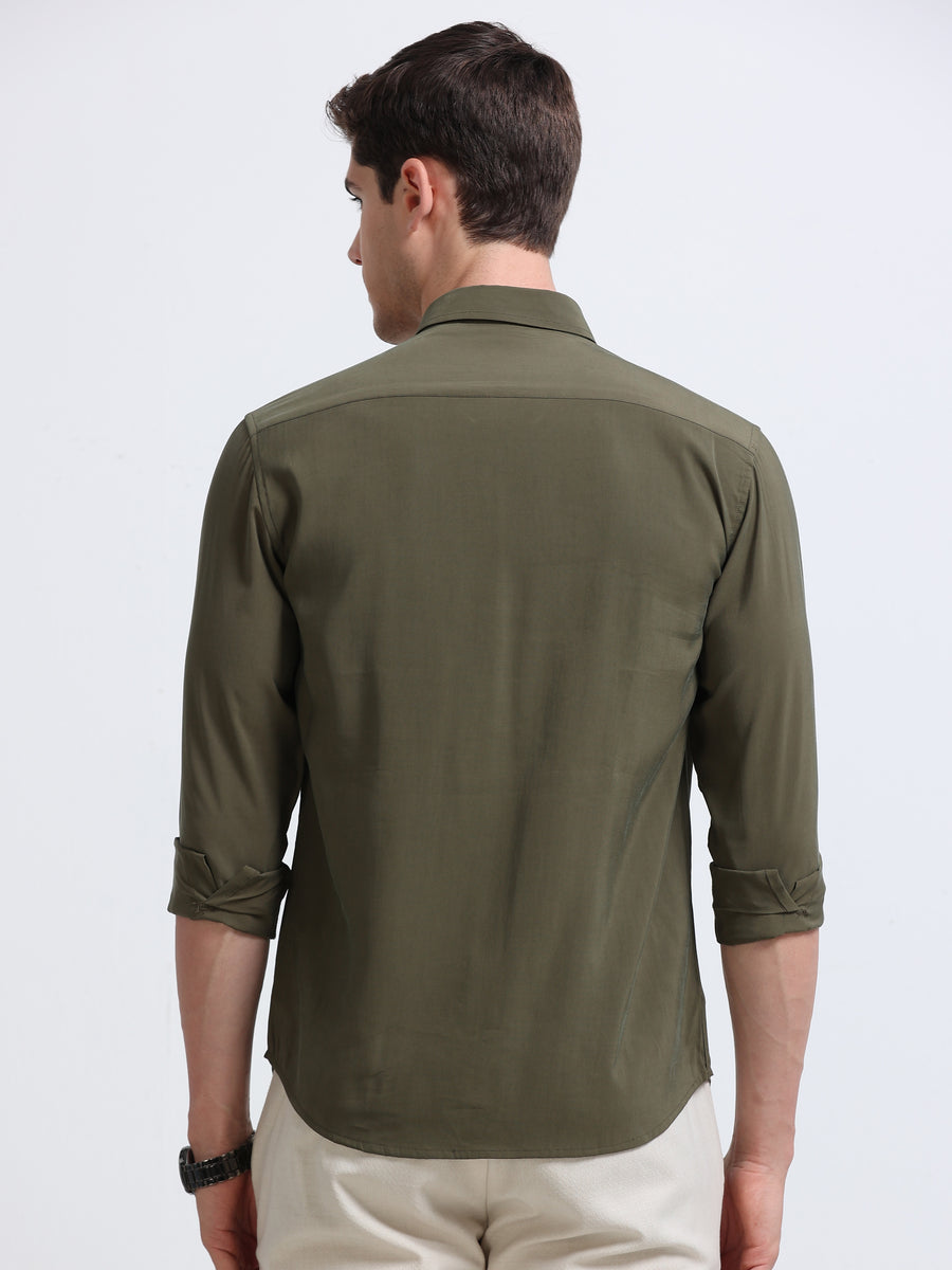 Olive Full Sleeve Imported Viscose Shirt