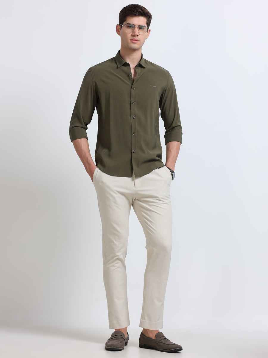 Olive Full Sleeve Imported Viscose Shirt