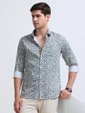 White Ditsy Floral Print Full Sleeve Cotton Shirt