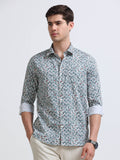 White Ditsy Floral Print Full Sleeve Cotton Shirt