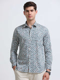 White Ditsy Floral Print Full Sleeve Cotton Shirt