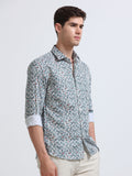 White Ditsy Floral Print Full Sleeve Cotton Shirt