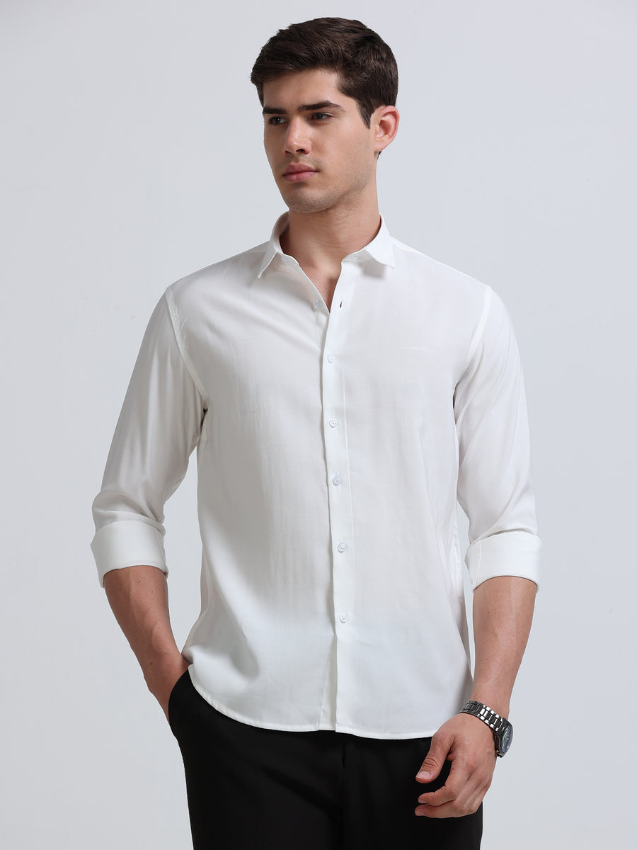 White Full Sleeve Imported Viscose Shirt