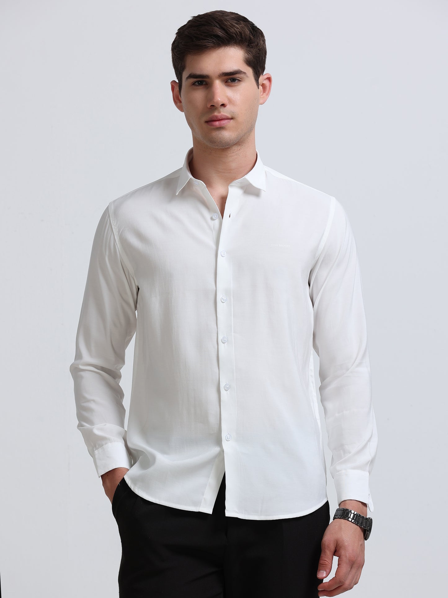 White Full Sleeve Imported Viscose Shirt