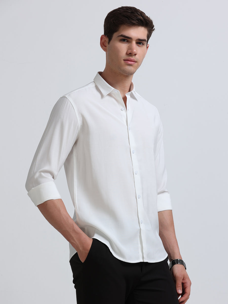 White Full Sleeve Imported Viscose Shirt