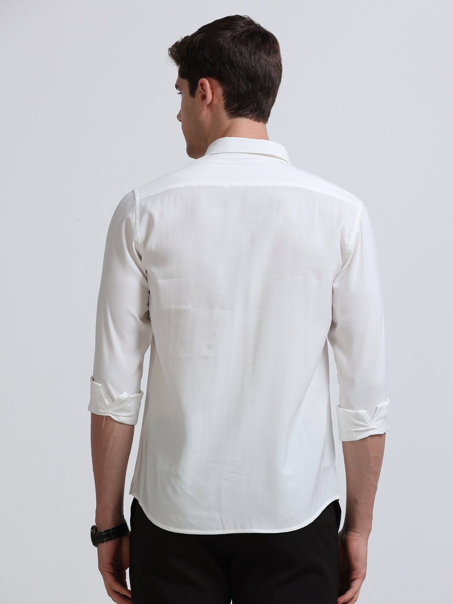 White Full Sleeve Imported Viscose Shirt