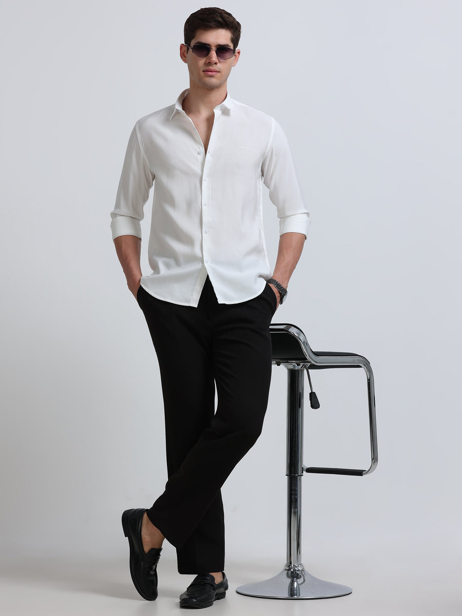 White Full Sleeve Imported Viscose Shirt