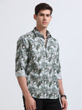 Green Print Full Sleeve Cotton Shirt