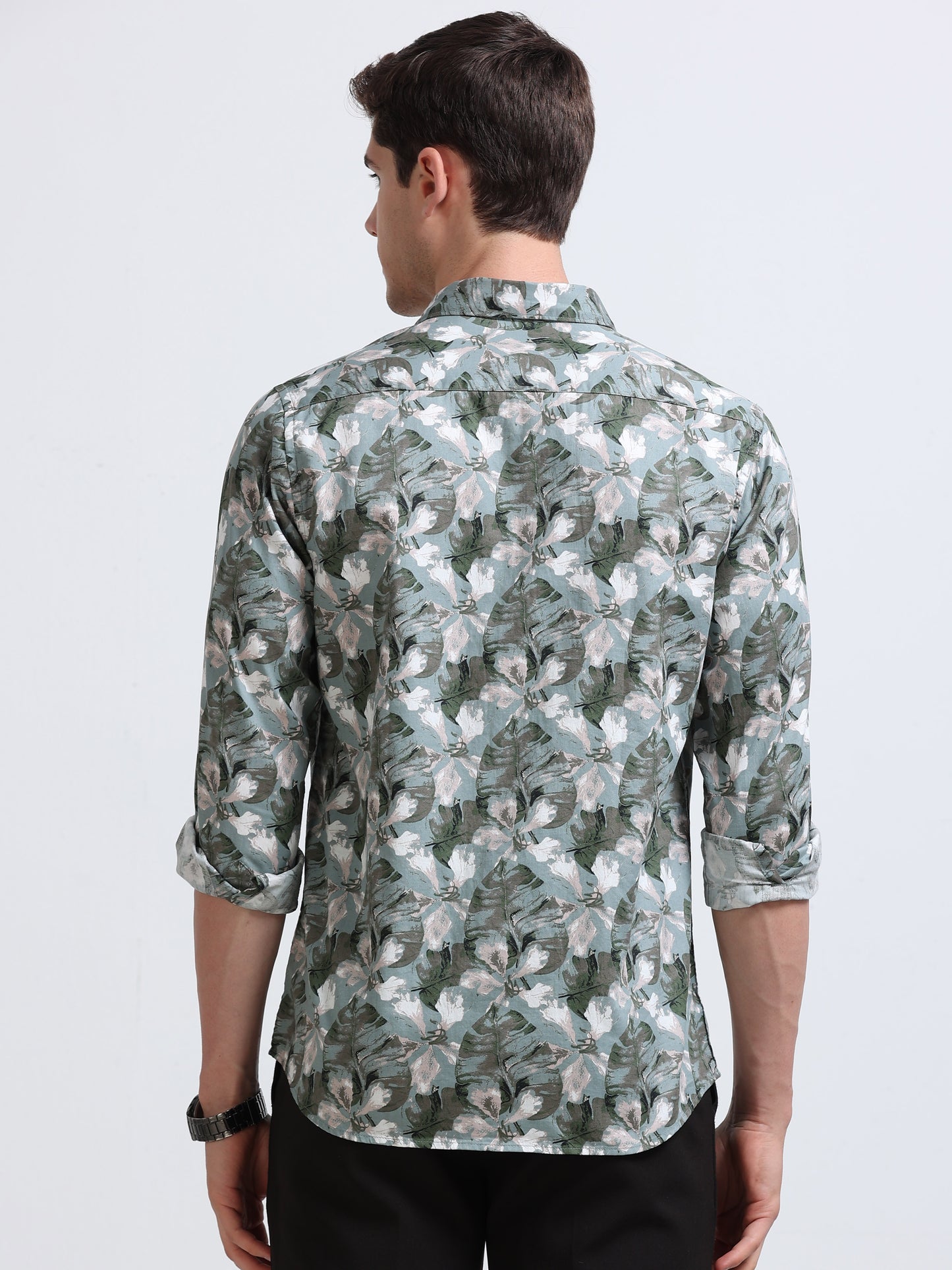 Green Print Full Sleeve Cotton Shirt