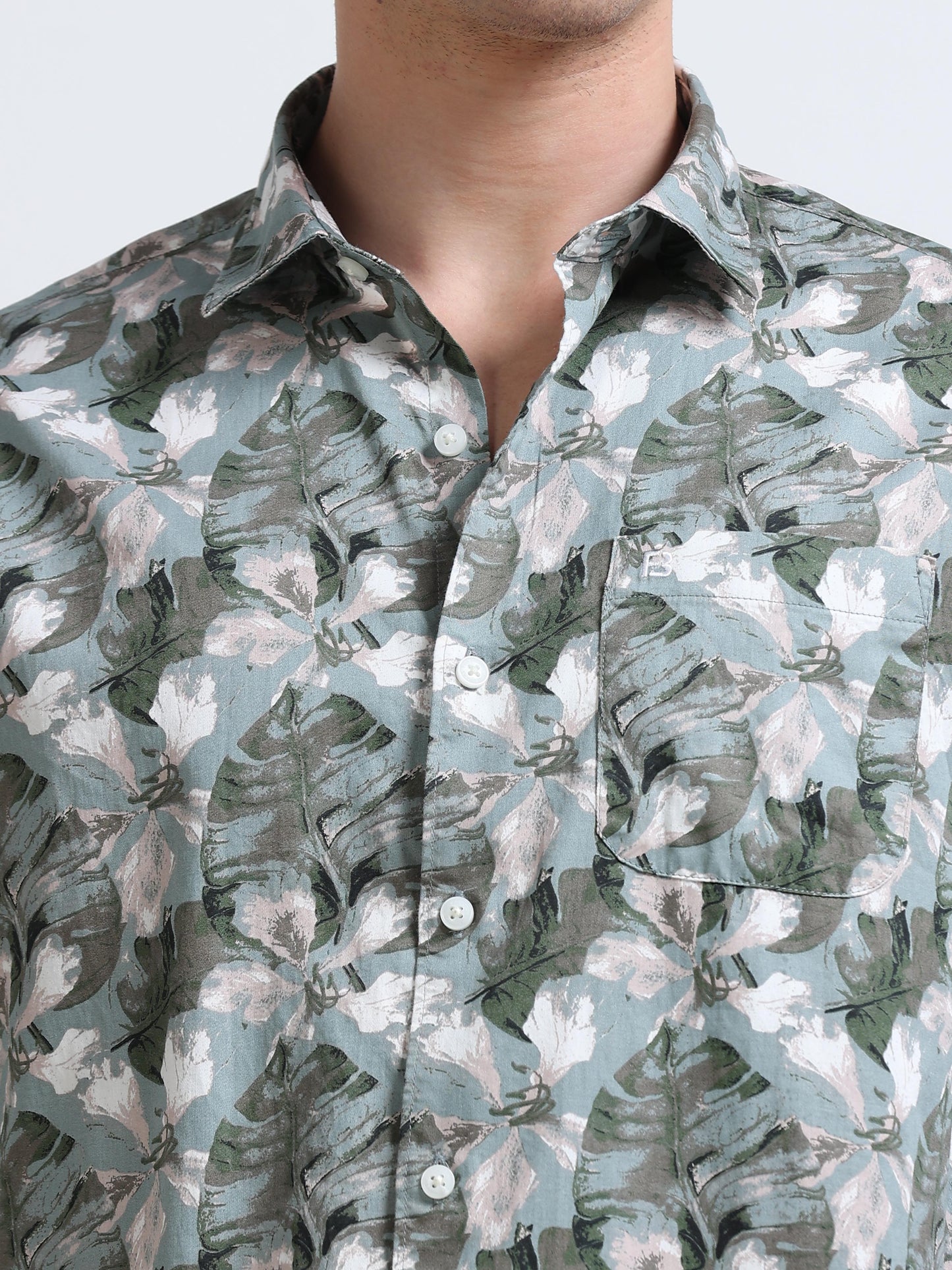 Green Print Full Sleeve Cotton Shirt