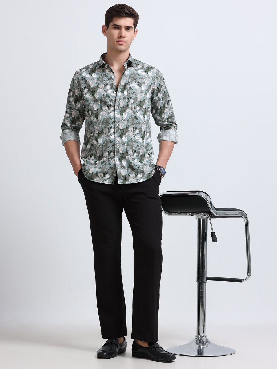 Green Print Full Sleeve Cotton Shirt
