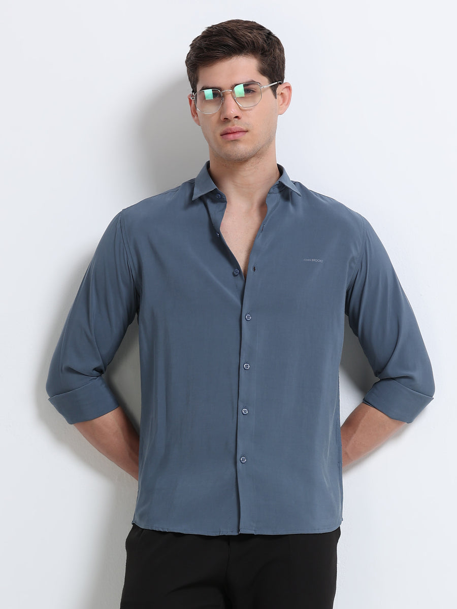 Blueish Grey Full Sleeve Imported Viscose Shirt