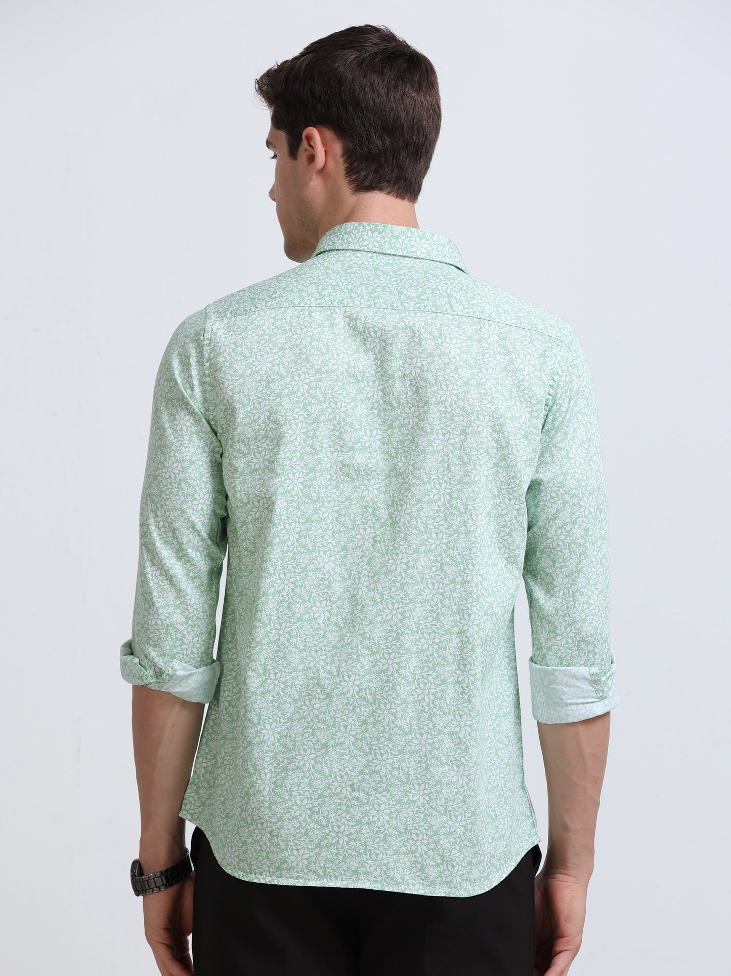 Dark Green Print Full Sleeve Cotton Shirt