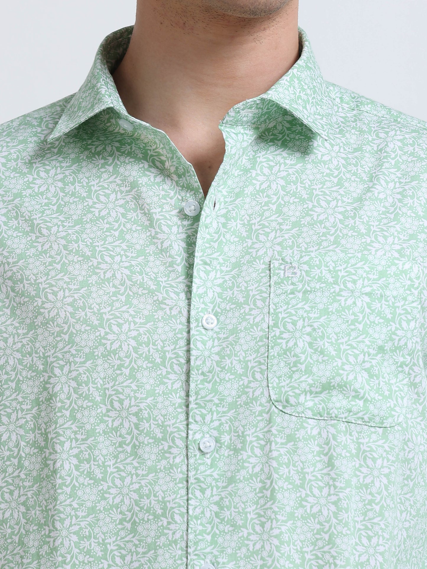 Dark Green Print Full Sleeve Cotton Shirt