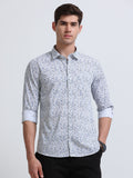 White Print Full Sleeve Cotton Shirt