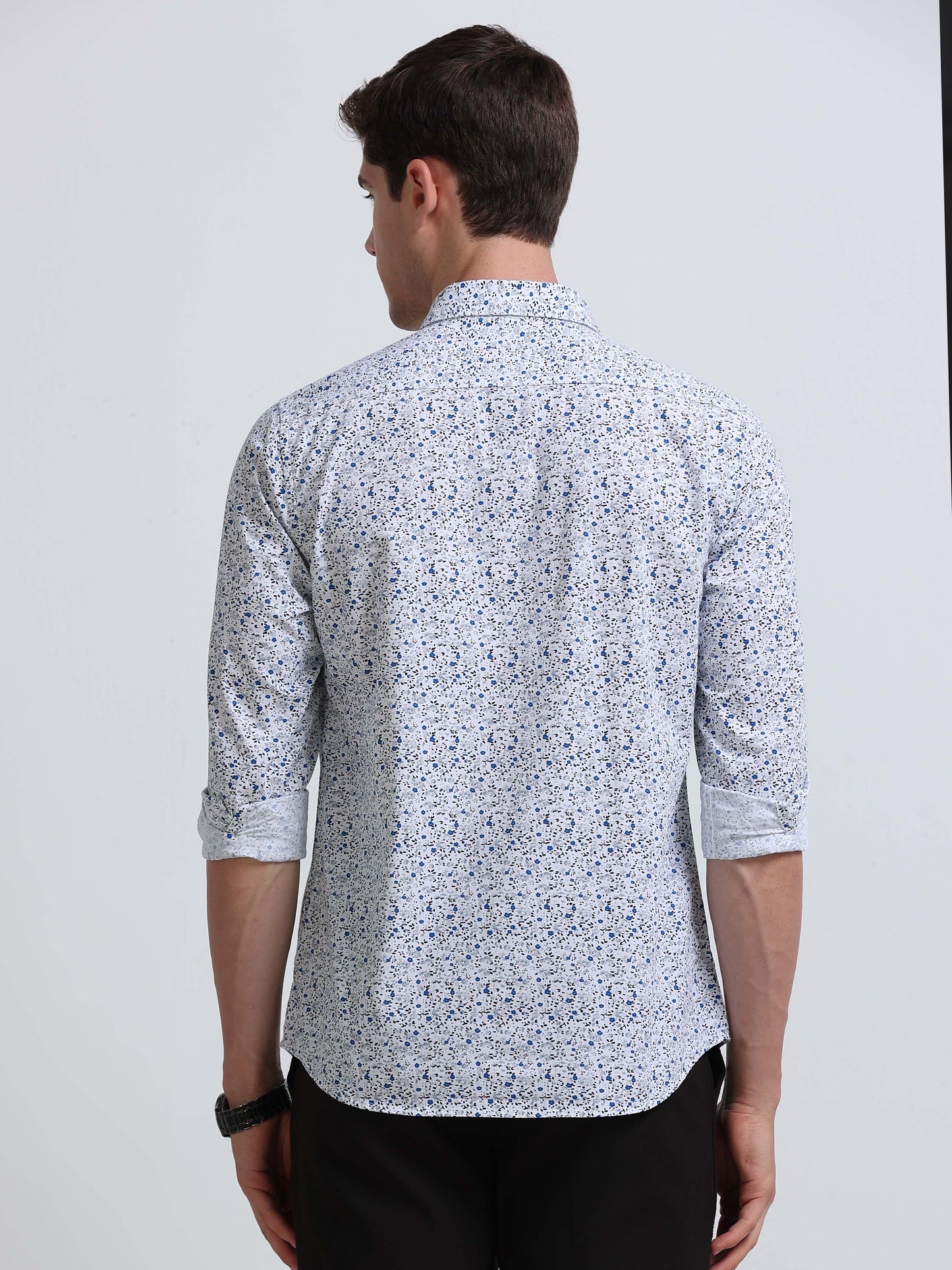 White Print Full Sleeve Cotton Shirt