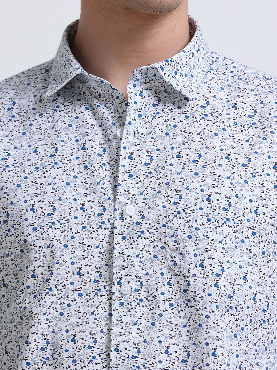 White Print Full Sleeve Cotton Shirt