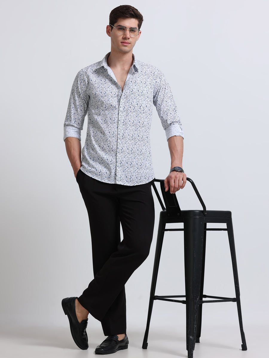 White Print Full Sleeve Cotton Shirt